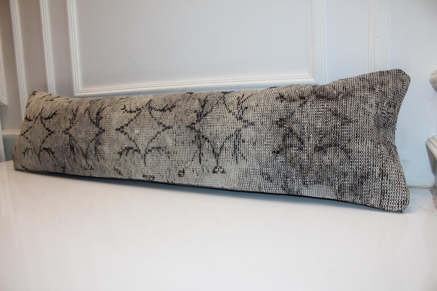 Handmade Turkish Kilim Lumbar Pillow Cover | Gray Woven Rug Cushion