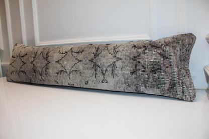 Handmade Turkish Kilim Lumbar Pillow Cover | Gray Woven Rug Cushion