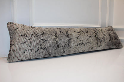Handmade Turkish Kilim Lumbar Pillow Cover | Gray Woven Rug Cushion