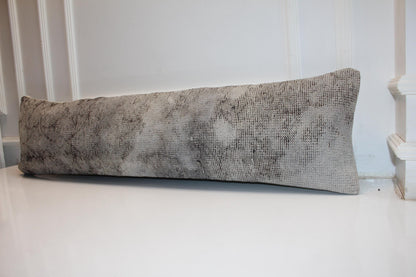 Handmade Turkish Kilim Lumbar Pillow Cover | Gray Woven Rug Cushion (12x48 in.)