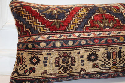 Handmade Turkish Kilim Lumbar Pillow Cover | Cream, Beige, Burgundy (16x32 in.)