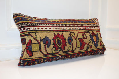 Handmade Turkish Kilim Lumbar Pillow Cover | Ethnic Woven Rug