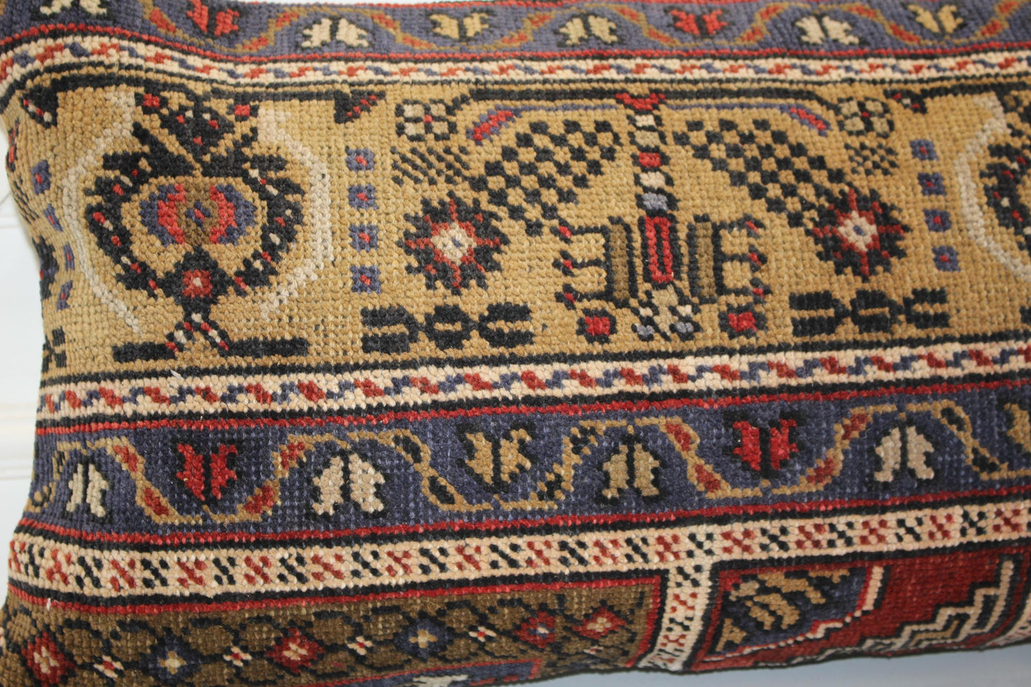 Vintage Turkish Kilim Lumbar Pillow Cover | Beige Woven Rug Cushion