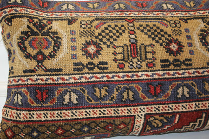 Vintage Turkish Kilim Lumbar Pillow Cover | Beige Woven Rug Cushion