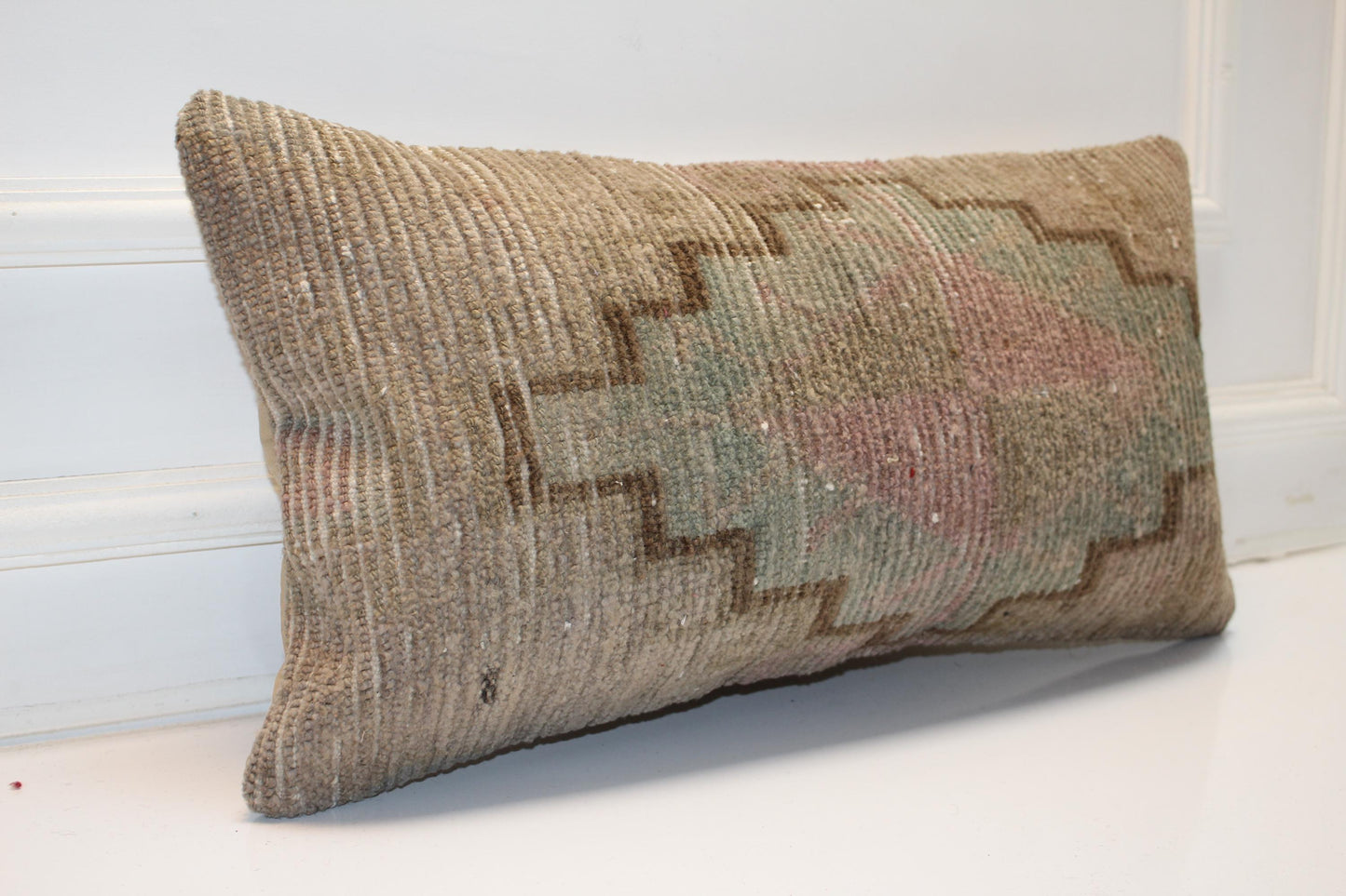 Handmade Kilim Pillow Cover: Upcycled Wool Tribal Cushion (12x24)