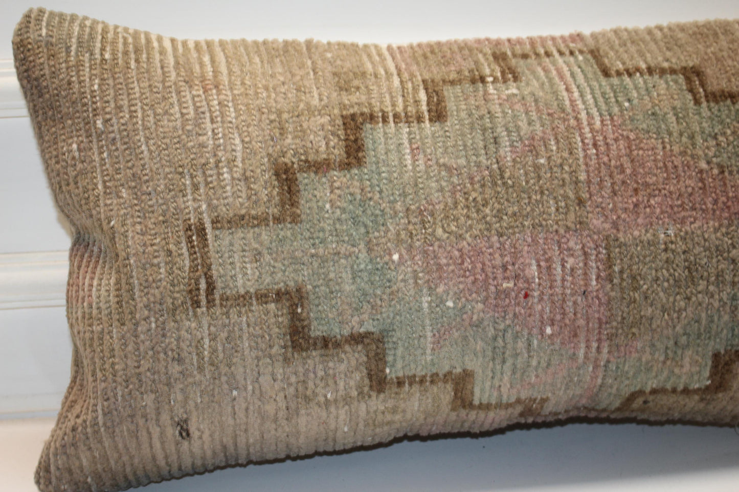 Handmade Kilim Pillow Cover: Upcycled Wool Tribal Cushion (12x24)