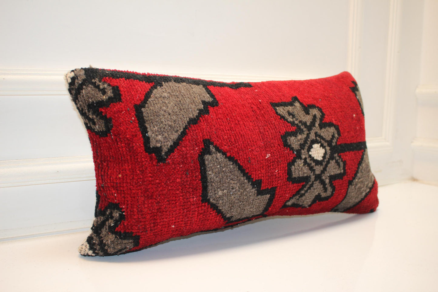Handmade Kilim Pillow Cover 12x24: Upcycled Wool Tribal Boho Cushion