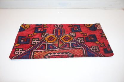 Handmade Kilim Pillow Cover: Vibrant Red Geometric Tribal Boho Cushion (12x24)
