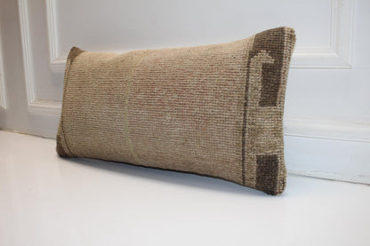 Handmade Kilim Pillow Cover: Upcycled Wool Rug, 12x24 Earth Tone Boho Cushion