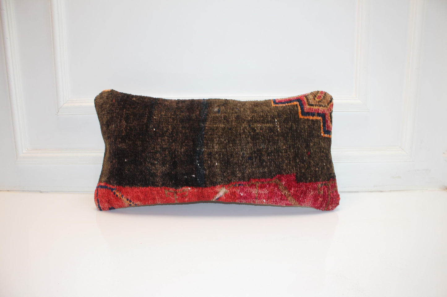 Handmade Kilim Pillow Cover: Upcycled Wool Rug, 12x24 Lumbar Accent
