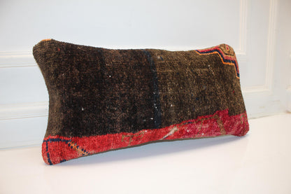 Handmade Kilim Pillow Cover: Upcycled Wool Rug, 12x24 Lumbar Accent