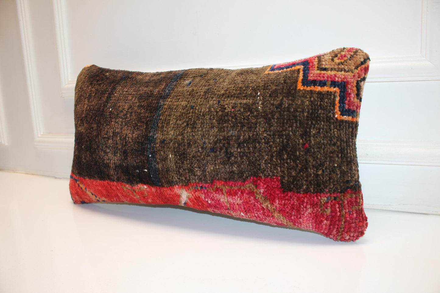 Handmade Kilim Pillow Cover: Upcycled Wool Rug, 12x24 Lumbar Accent