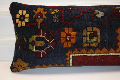 Heritage Navy Kilim Lumbar Pillow 12x24 Rich Boho Cushion Cover Vintage Tribal Statement Accent