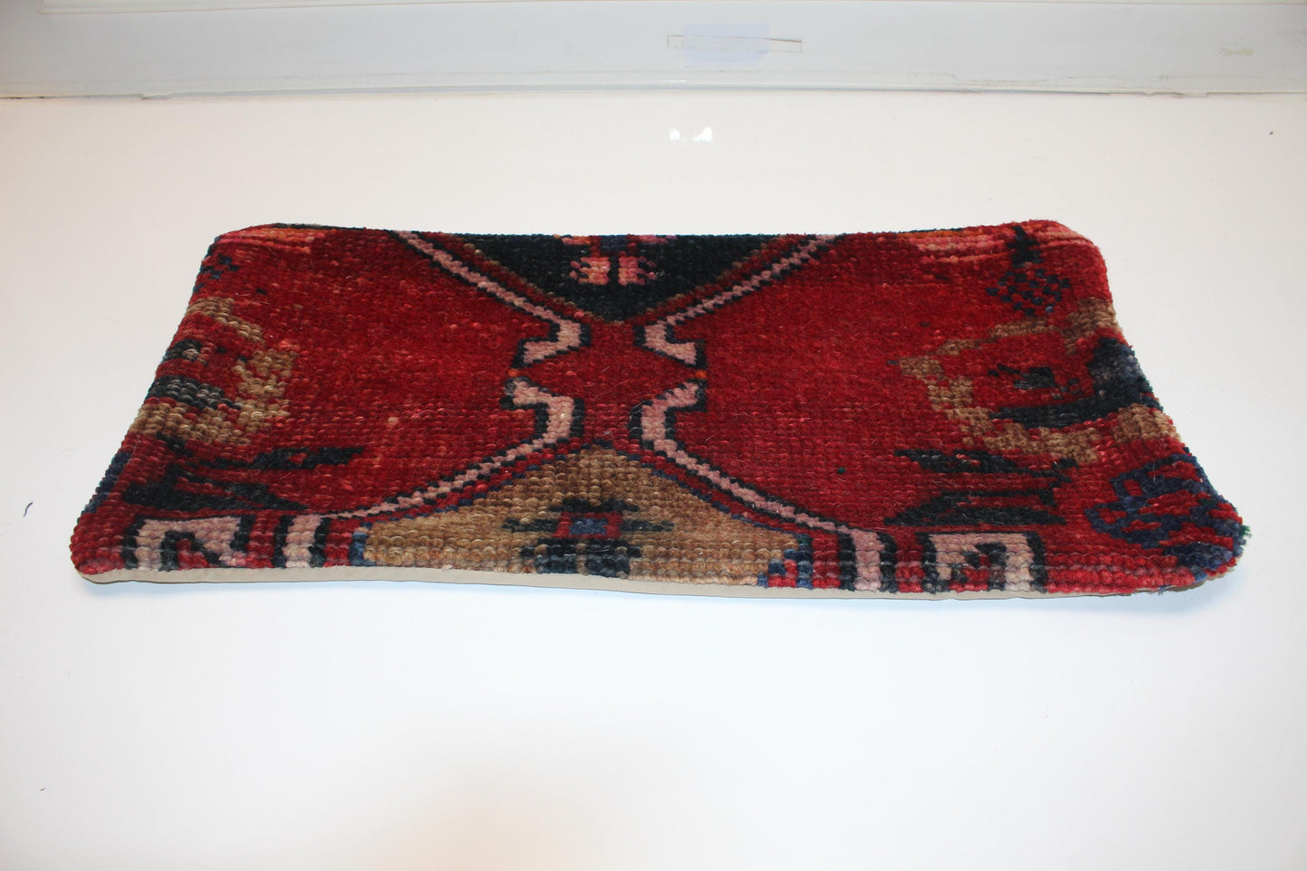 Handmade Kilim Pillow Cover 12x24 Rich Red Tribal Boho Cushion Upcycled Rug Accent