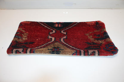Handmade Kilim Pillow Cover 12x24 Rich Red Tribal Boho Cushion Upcycled Rug Accent