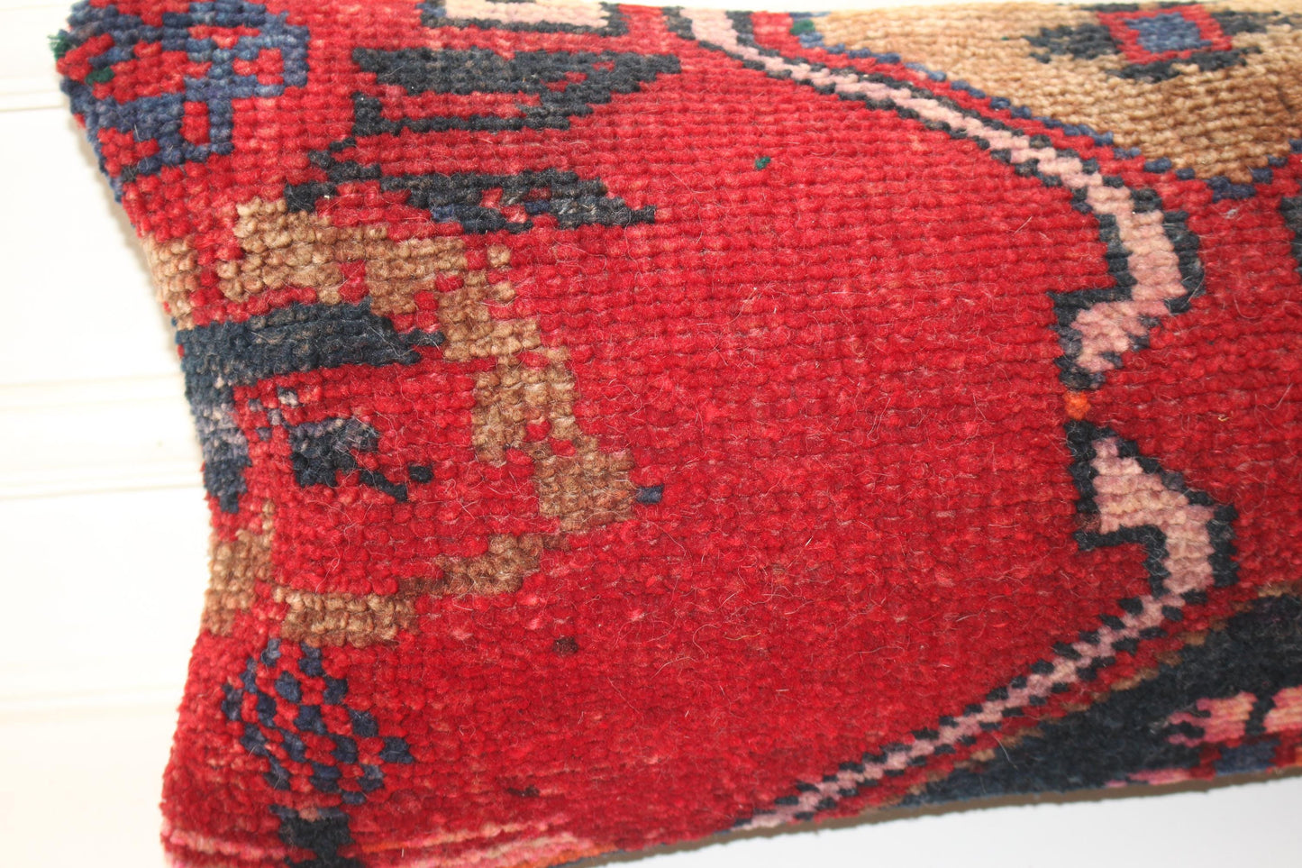 Handmade Kilim Pillow Cover 12x24 Rich Red Tribal Boho Cushion Upcycled Rug Accent