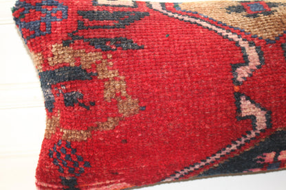 Handmade Kilim Pillow Cover 12x24 Rich Red Tribal Boho Cushion Upcycled Rug Accent
