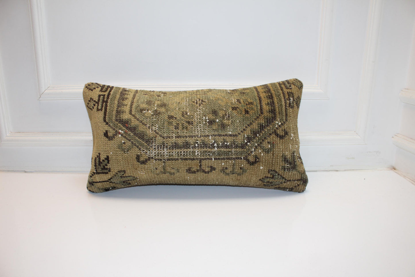 Washed Antique Kilim Lumbar Pillow 12x24 Earthy Beige Boho Cushion Cover Vintage Tribal Accent