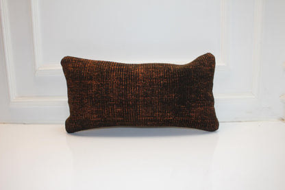 Dark Minimal Kilim Lumbar Pillow 12x24 Charcoal Rust Boho Cushion Cover Modern Rustic Accent