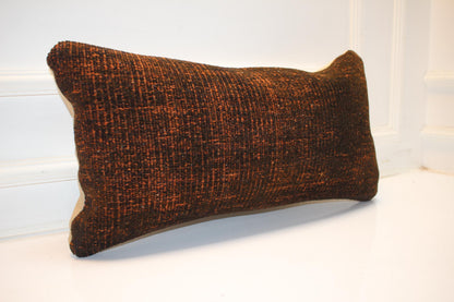 Dark Minimal Kilim Lumbar Pillow 12x24 Charcoal Rust Boho Cushion Cover Modern Rustic Accent