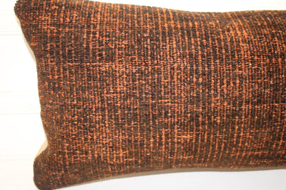 Dark Minimal Kilim Lumbar Pillow 12x24 Charcoal Rust Boho Cushion Cover Modern Rustic Accent