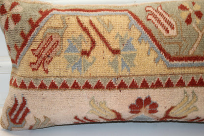 Romantic Vintage Kilim Lumbar Pillow 12x24 Soft Beige Red Boho Cushion Cover Anatolian Accent