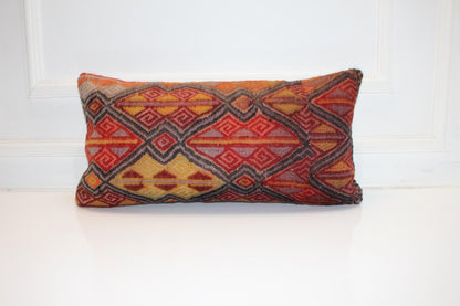 Handmade Kilim Pillow Cover: Upcycled Wool Rug, Boho Accent Cushion 12x24