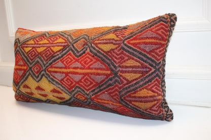 Handmade Kilim Pillow Cover: Upcycled Wool Rug, Boho Accent Cushion 12x24