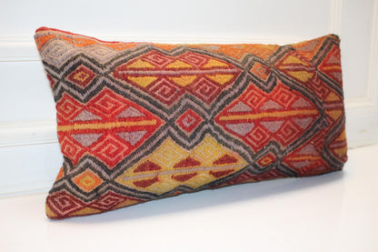Handmade Kilim Pillow Cover: Upcycled Wool Rug, Boho Accent Cushion 12x24