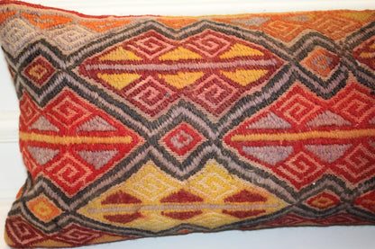 Handmade Kilim Pillow Cover: Upcycled Wool Rug, Boho Accent Cushion 12x24