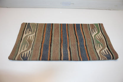 Earthy Striped Kilim Lumbar Pillow 12x24 Neutral Boho Cushion Cover Rustic Vintage Woven Accent