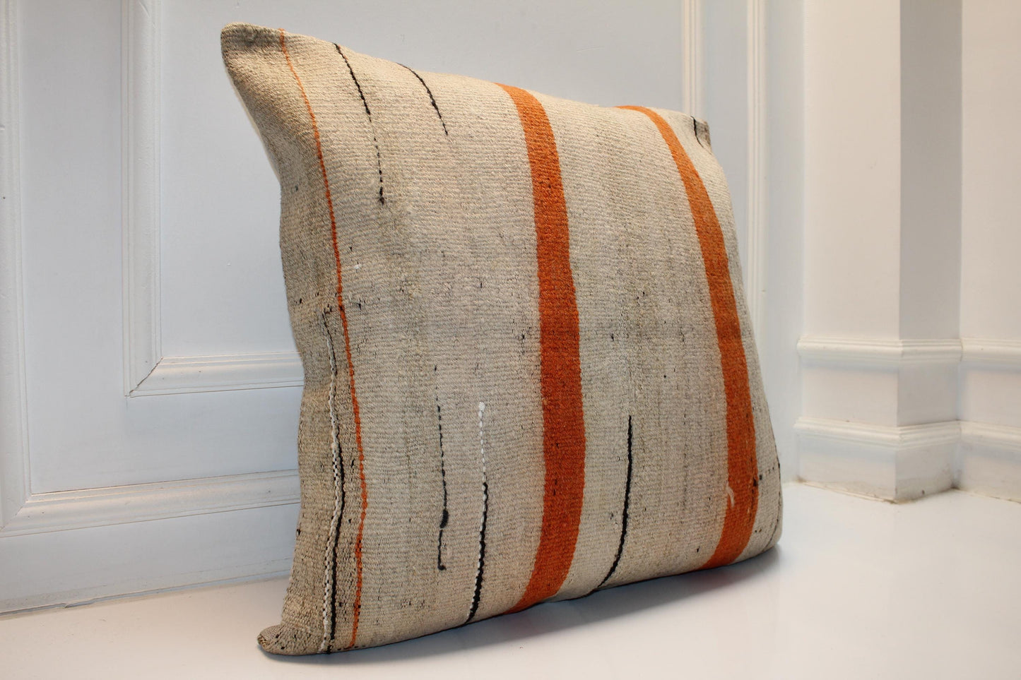Vintage Turkish Kilim Pillow Cover, Striped Boho Cushion, 27x27 Inch