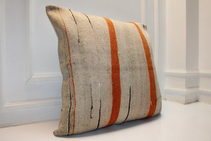 Vintage Turkish Kilim Pillow Cover, Striped Boho Cushion, 27x27 Inch