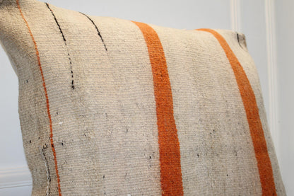 Vintage Turkish Kilim Pillow Cover, Striped Boho Cushion, 27x27 Inch