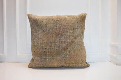 Vintage Turkish Kilim Pillow Cover, Boho Neutral Cushion (27x27 inch)