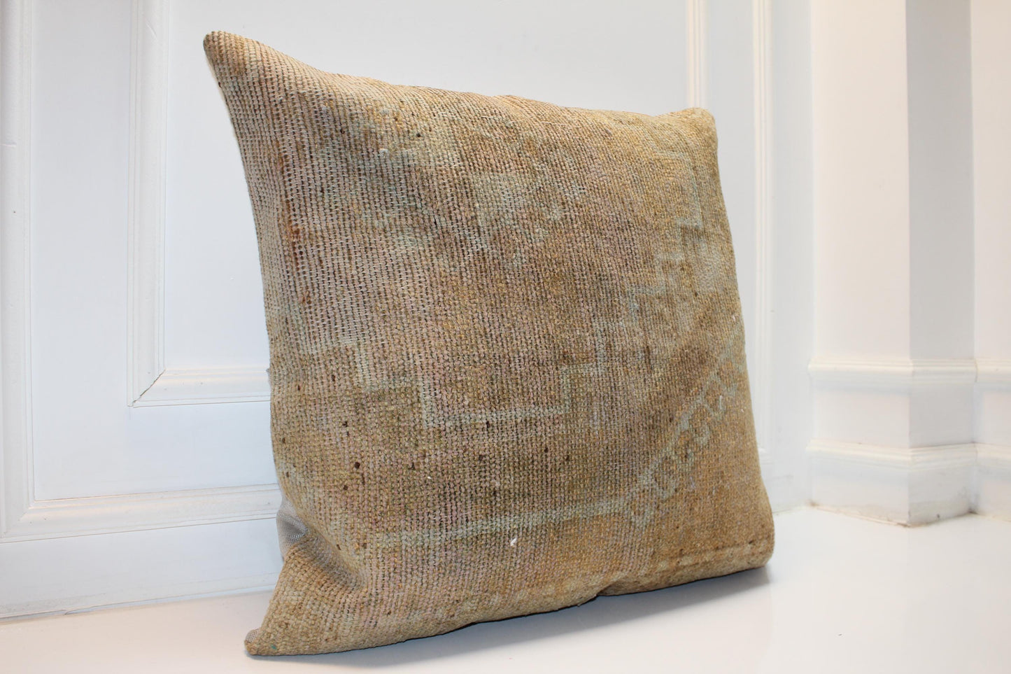 Vintage Turkish Kilim Pillow Cover, Boho Neutral Cushion (27x27 inch)