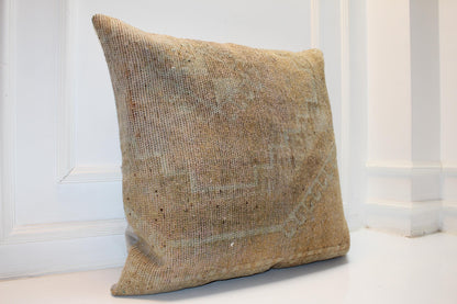Vintage Turkish Kilim Pillow Cover, Boho Neutral Cushion (27x27 inch)
