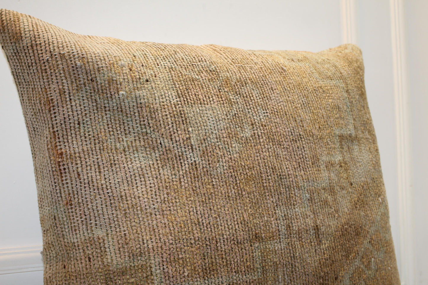 Vintage Turkish Kilim Pillow Cover, Boho Neutral Cushion (27x27 inch)