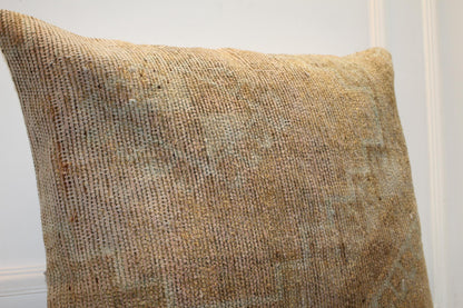 Vintage Turkish Kilim Pillow Cover, Boho Neutral Cushion (27x27 inch)