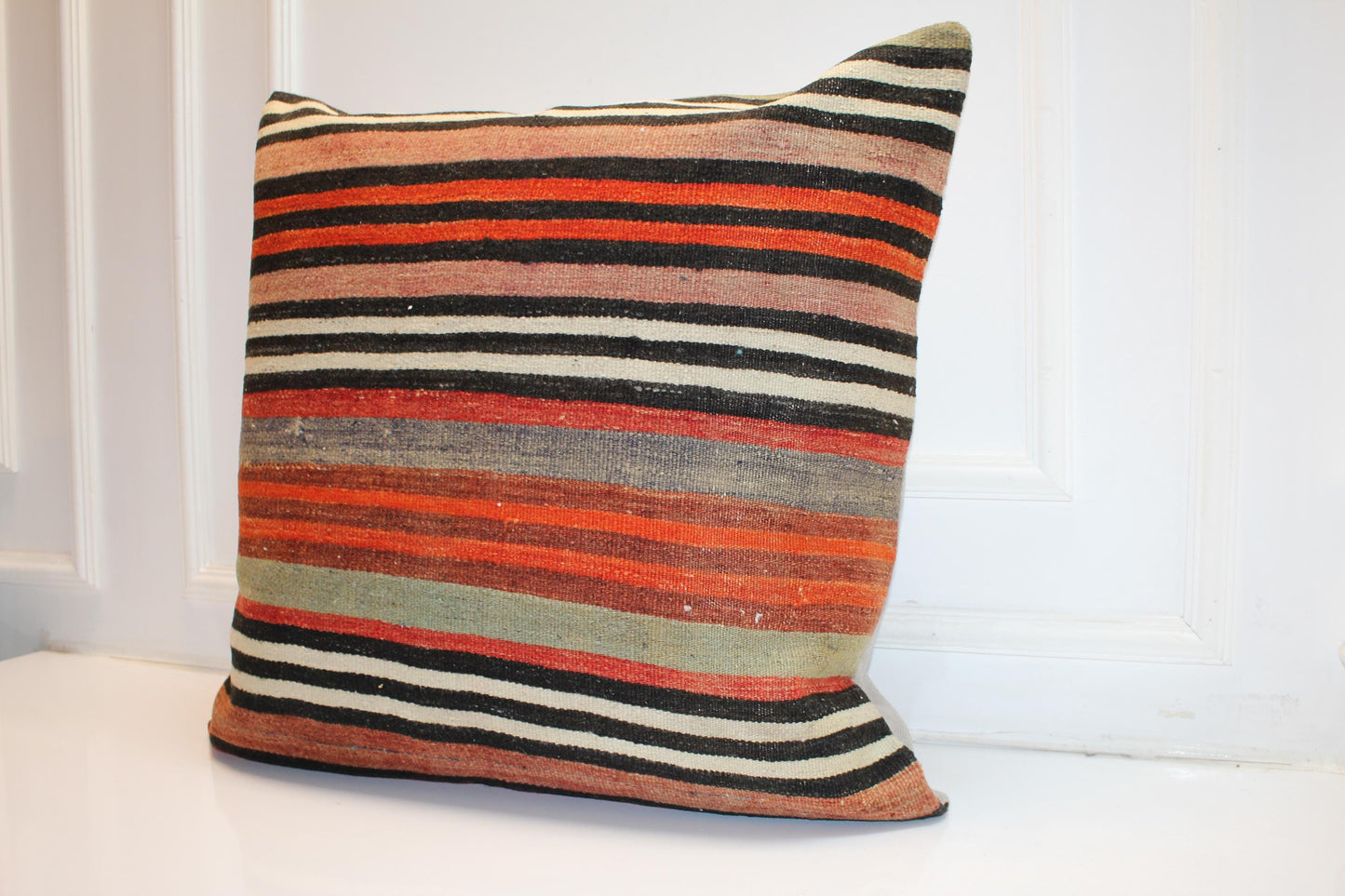 Vintage Turkish Kilim Pillow Cover, Rustic Boho Cushion, 27x27 Inch