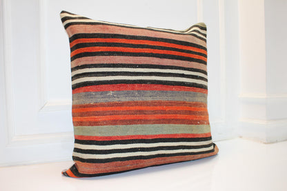 Vintage Turkish Kilim Pillow Cover, Rustic Boho Cushion, 27x27 Inch