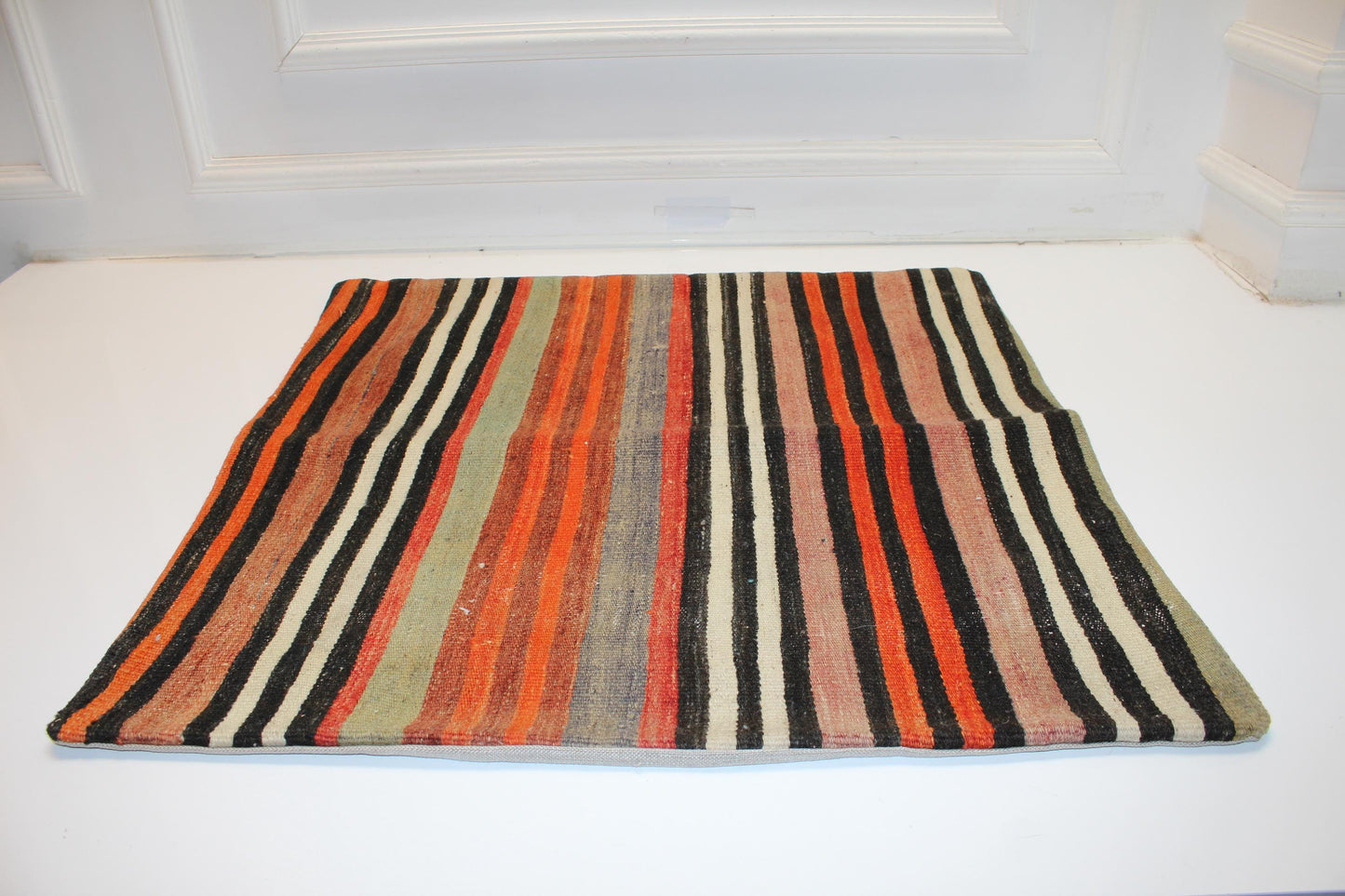Vintage Turkish Kilim Pillow Cover, Rustic Boho Cushion, 27x27 Inch