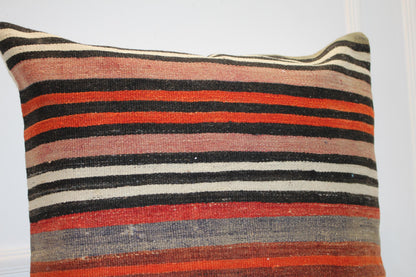 Vintage Turkish Kilim Pillow Cover, Rustic Boho Cushion, 27x27 Inch