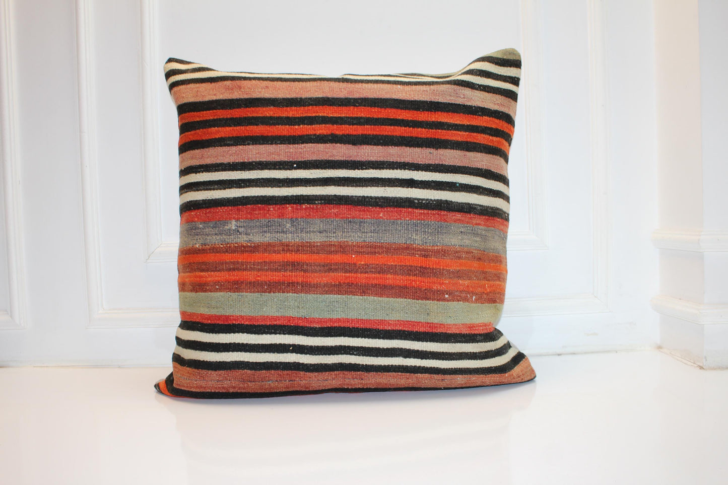 Vintage Turkish Kilim Pillow Cover, Rustic Boho Cushion, 27x27 Inch