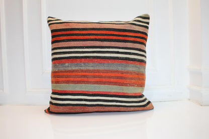 Vintage Turkish Kilim Pillow Cover, Rustic Boho Cushion, 27x27 Inch