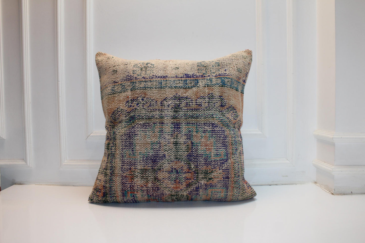 Vintage Turkish Kilim Pillow Cover, Boho Ethnic Cushion, 27x27 Inch