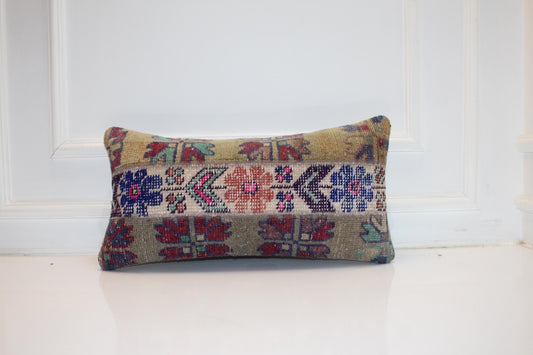 12x24 inc Boho Tribal Cushion, Handmade Anatolian Rug Pillow, Neutral Earth Tones
