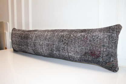 Charcoal Gray Textured Lumbar Cushion, Modern Minimal Seating Decor 12X48
