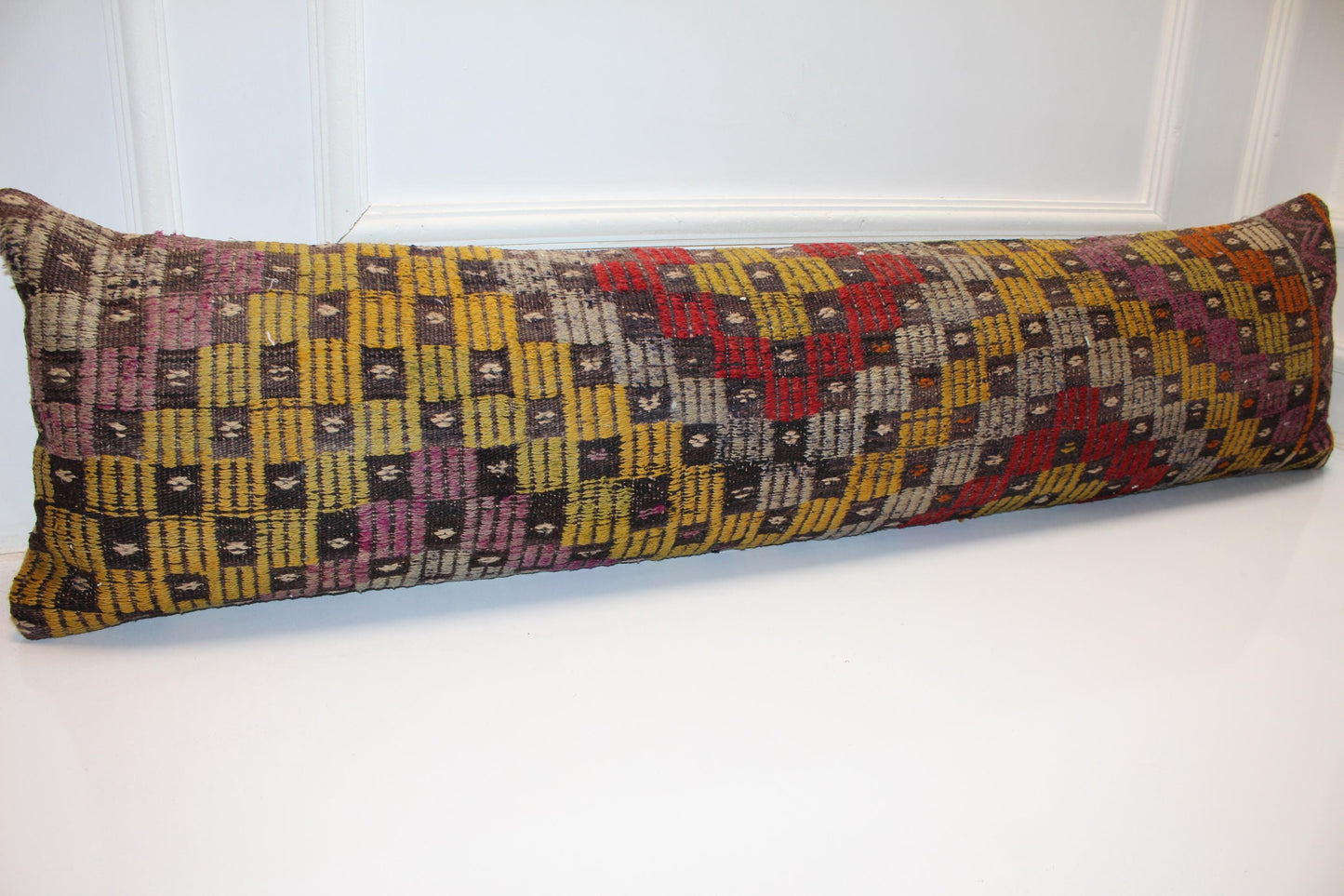 Colorful Geometric Textured Lumbar Cushion, Artistic Modern Seating Decor 12X48