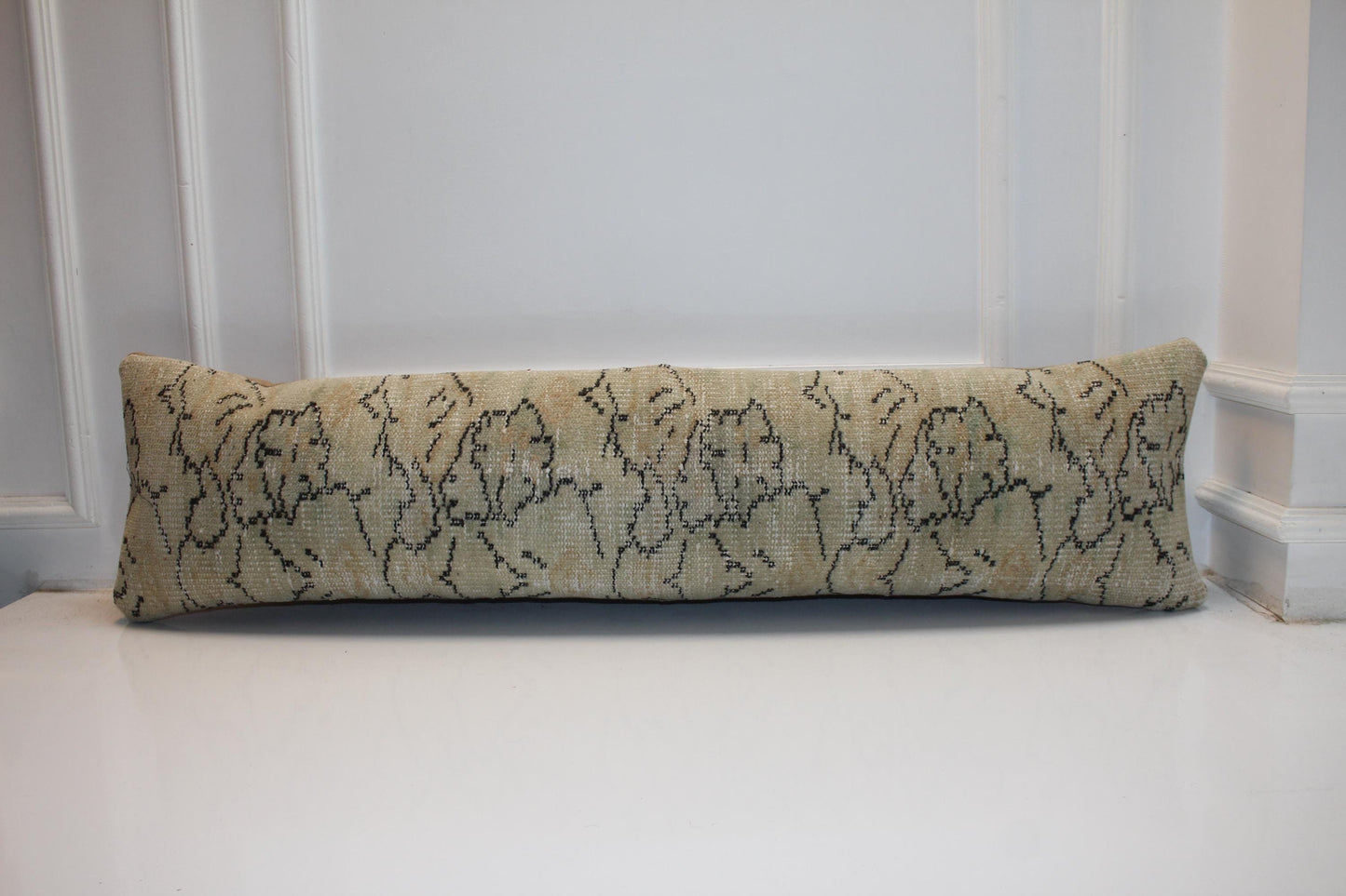 Long Textile Bolster, Soft Botanical Patterned Fabric, Neutral Elongated Home Piece12X48